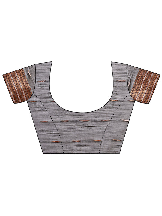 Grey Linen Cotton Saree With Blouse Piece