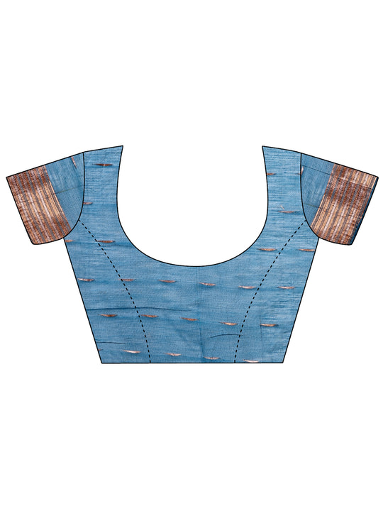 Blue Linen Cotton Saree With Blouse Piece