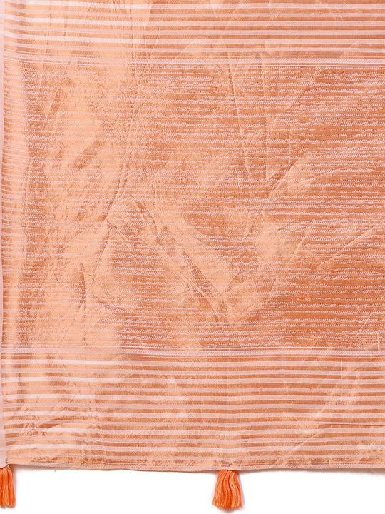 White Linen Cotton Saree With Blouse Piece