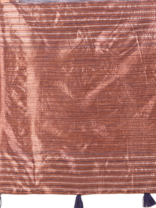 Navy Blue Linen Cotton Saree With Blouse Piece