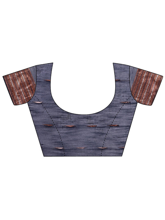 Navy Blue Linen Cotton Saree With Blouse Piece