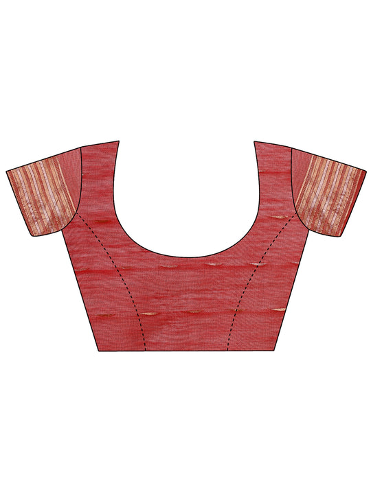 Red Linen Cotton Saree With Blouse Piece