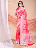 Pink Linen Cotton Saree With Blouse Piece