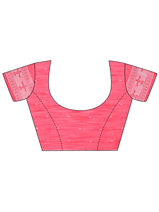 Pink Linen Cotton Saree With Blouse Piece