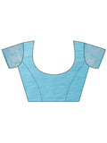 Sky Blue Linen Cotton Saree With Blouse Piece