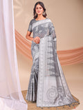 Grey Linen Cotton Saree With Blouse Piece