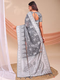 Grey Linen Cotton Saree With Blouse Piece