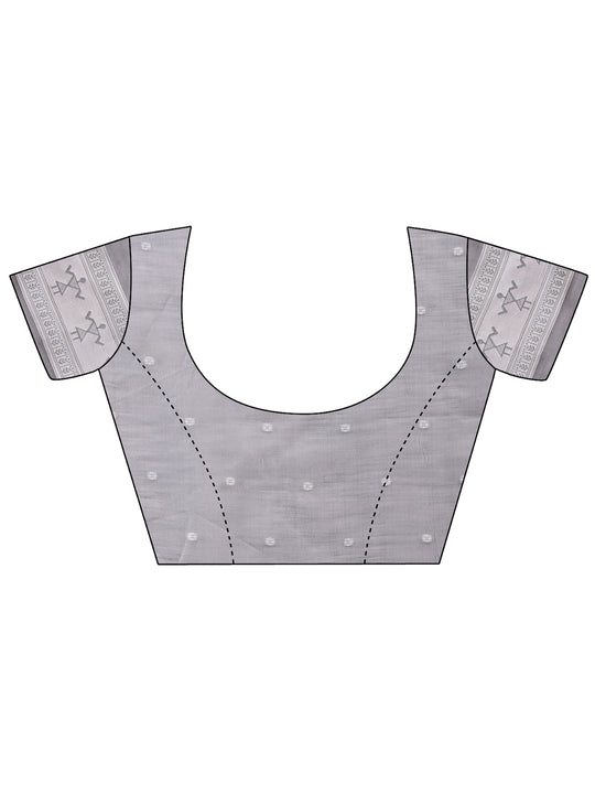 Grey Linen Cotton Saree With Blouse Piece