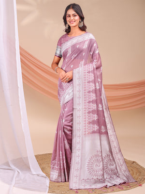 Purple Linen Cotton Saree With Blouse Piece