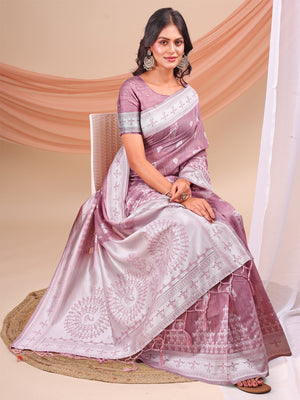 Purple Linen Cotton Saree With Blouse Piece