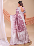 Purple Linen Cotton Saree With Blouse Piece