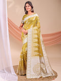 Mustard Linen Cotton Saree With Blouse Piece