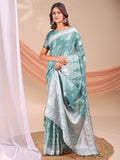Sea Green Linen Cotton Saree With Blouse Piece