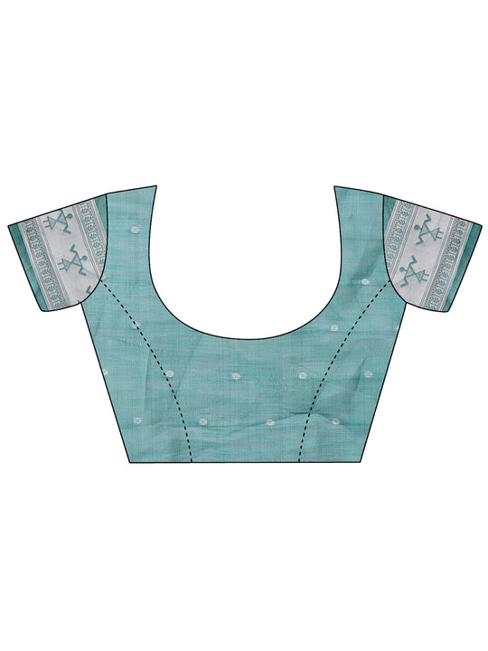 Sea Green Linen Cotton Saree With Blouse Piece