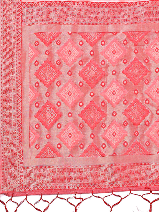 Peach Linen Cotton Saree With Blouse Piece