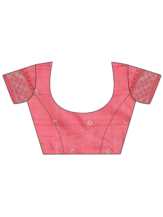 Peach Linen Cotton Saree With Blouse Piece