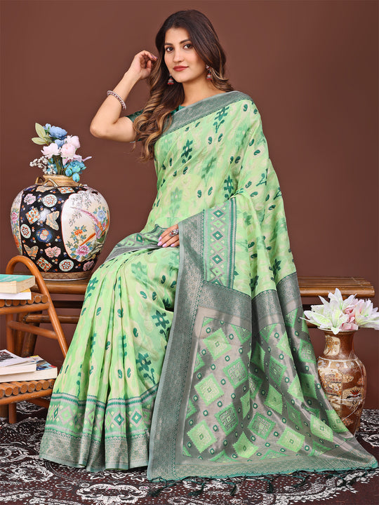 Light Green Linen Cotton Saree With Blouse Piece