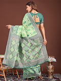 Light Green Linen Cotton Saree With Blouse Piece