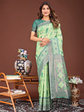 Light Green Linen Cotton Saree With Blouse Piece