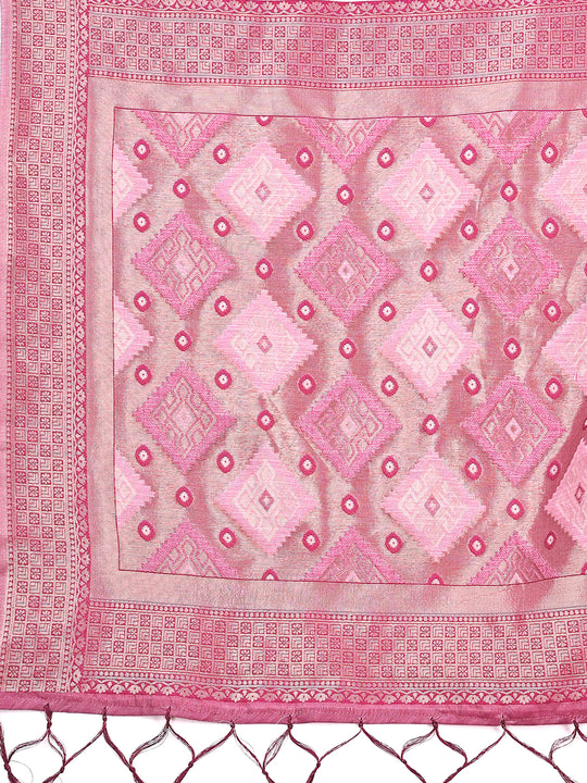 Pink Linen Cotton Saree With Blouse Piece