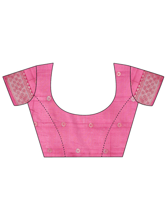 Pink Linen Cotton Saree With Blouse Piece