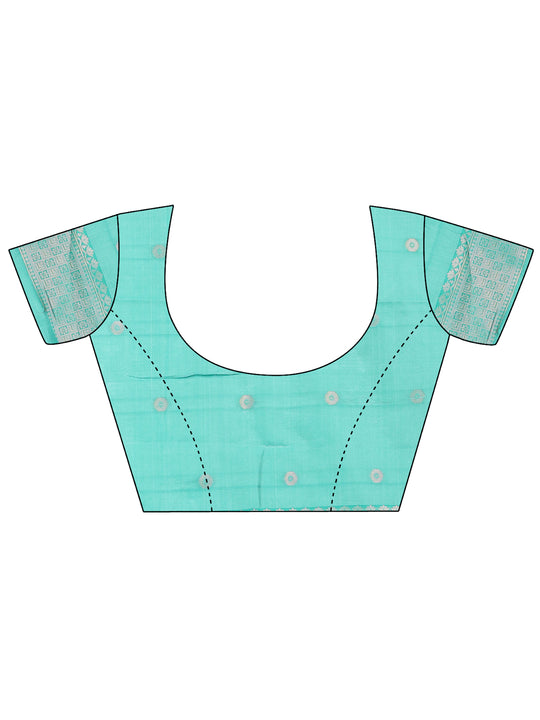 Sea Green Linen Cotton Saree With Blouse Piece