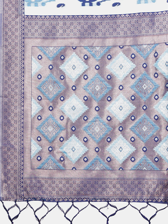 Sky Blue Linen Cotton Saree With Blouse Piece