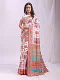 White Linen Cotton Saree With Blouse Piece