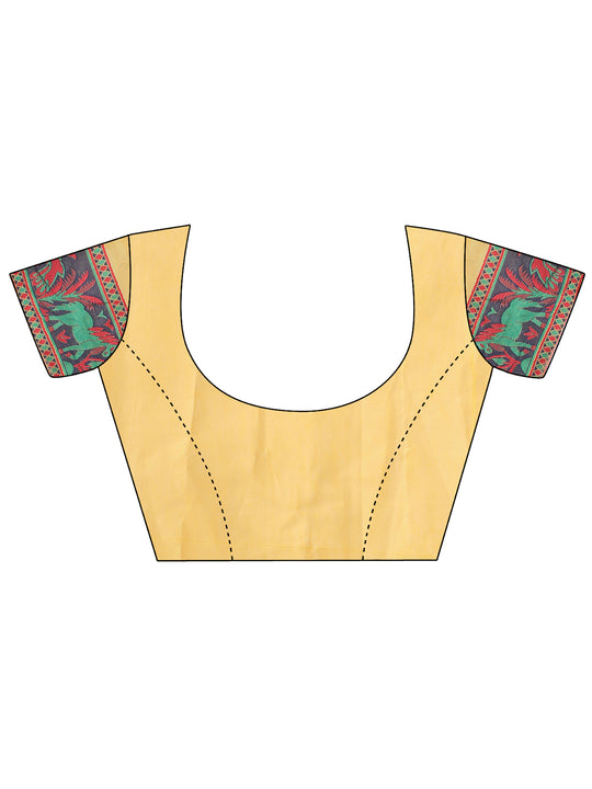 Yellow Linen Cotton Saree With Blouse Piece