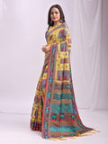 Yellow Linen Cotton Saree With Blouse Piece