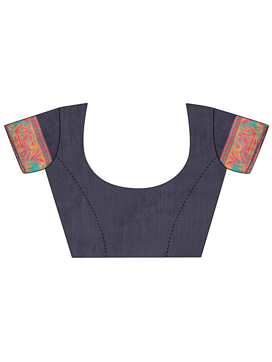 Black Linen Cotton Saree With Blouse Piece