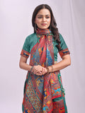 Rama Green Linen Cotton Saree With Blouse Piece