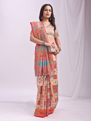 Off White Linen Cotton Saree With Blouse Piece