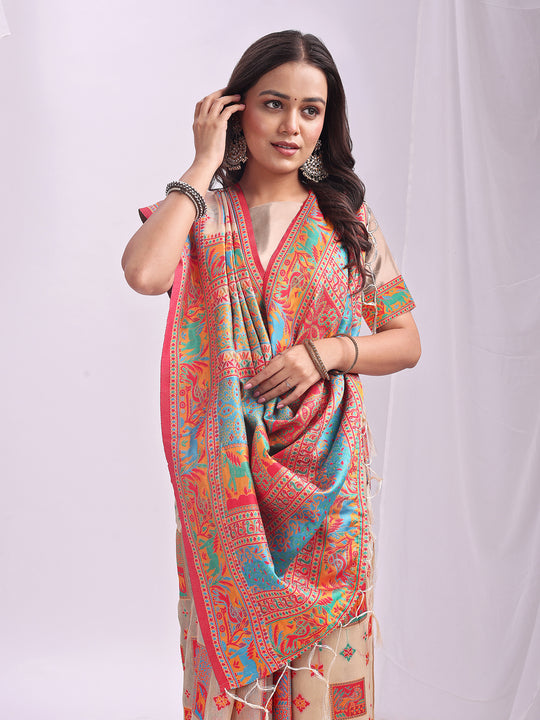 Off White Linen Cotton Saree With Blouse Piece