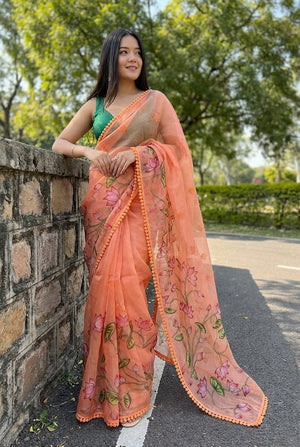 Printed organza Saree
