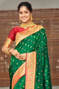 Green Banarasi Silk Saree With Blouse Piece