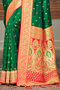 Green Banarasi Silk Saree With Blouse Piece