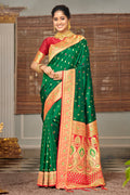 Green Banarasi Silk Saree With Blouse Piece