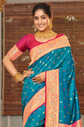 Blue Banarasi Silk Saree With Blouse