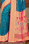 Blue Banarasi Silk Saree With Blouse