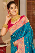 Blue Banarasi Silk Saree With Blouse