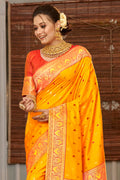 Yellow Banarasi Silk Saree With Blouse