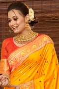 Yellow Banarasi Silk Saree With Blouse