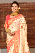 Off White Banarasi Silk Saree With Blouse