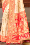 Off White Banarasi Silk Saree With Blouse