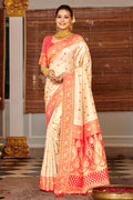 Off White Banarasi Silk Saree With Blouse