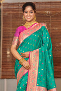 Sea Green Banarasi Silk Saree With Blouse