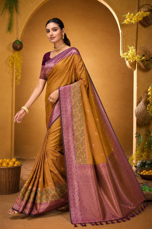 Mustard Gold Silk Woven Work Traditional Saree