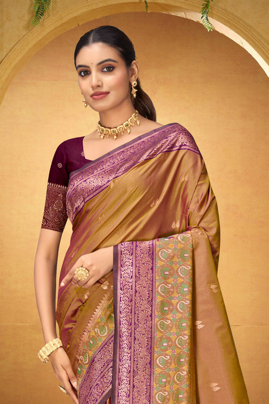 Mustard Gold Silk Woven Work Traditional Saree