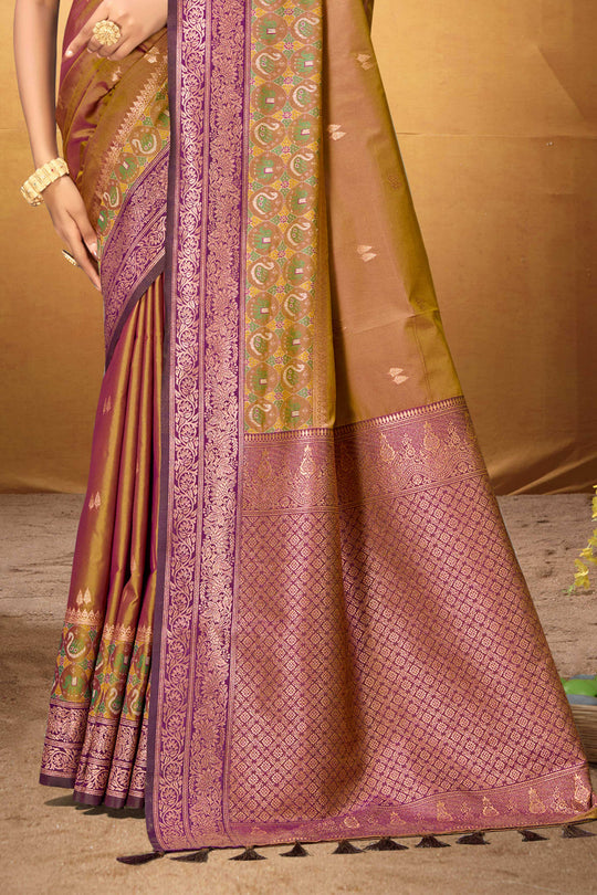 Mustard Gold Silk Woven Work Traditional Saree